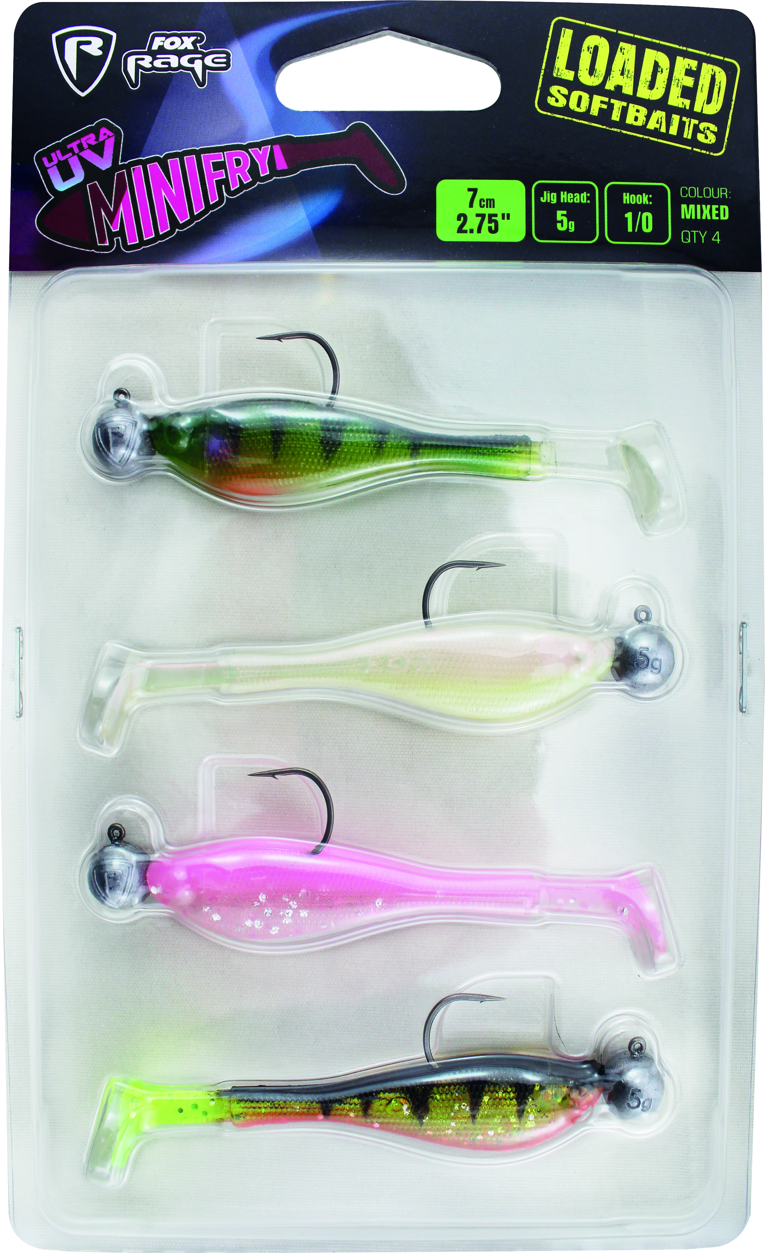 Fox Rage - Mini Fry Loaded Mixed & UV Mixed Colours Packs 1 7cm 5g 1 0 4pcs
