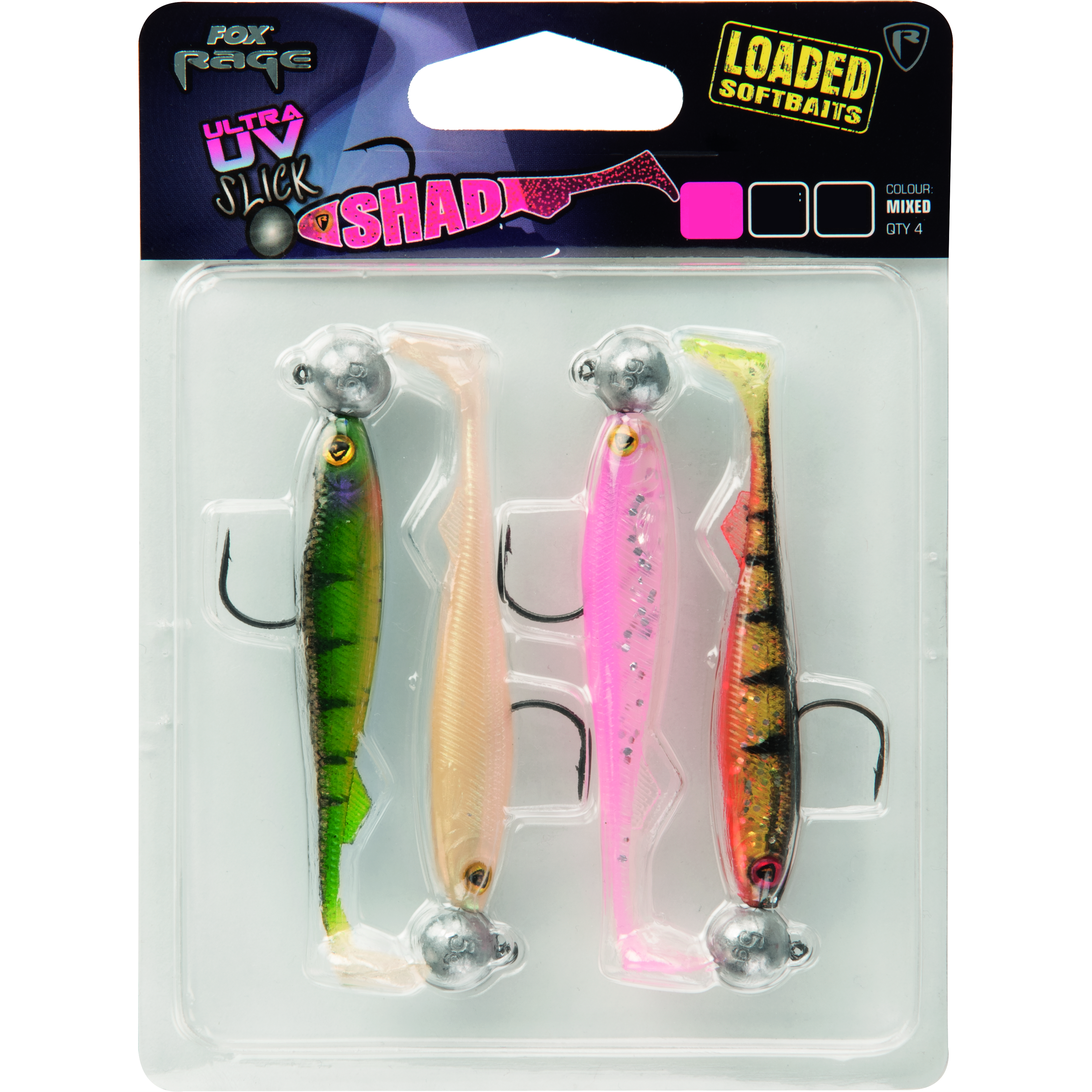 Fox Rage - Slick Shad UV Mixed Colour Packs Loaded Head 1 7cm 5g 1 0 4pcs