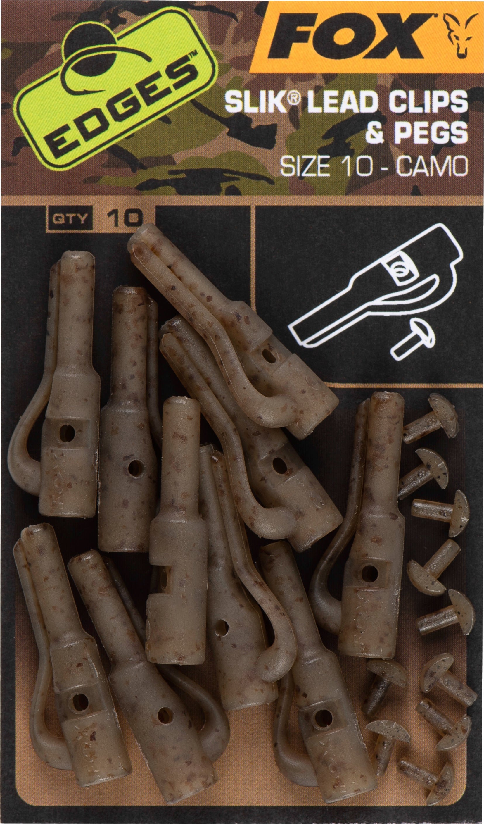 Fox - Edges Camo Size 10 Slik Lead Clip + Pegs