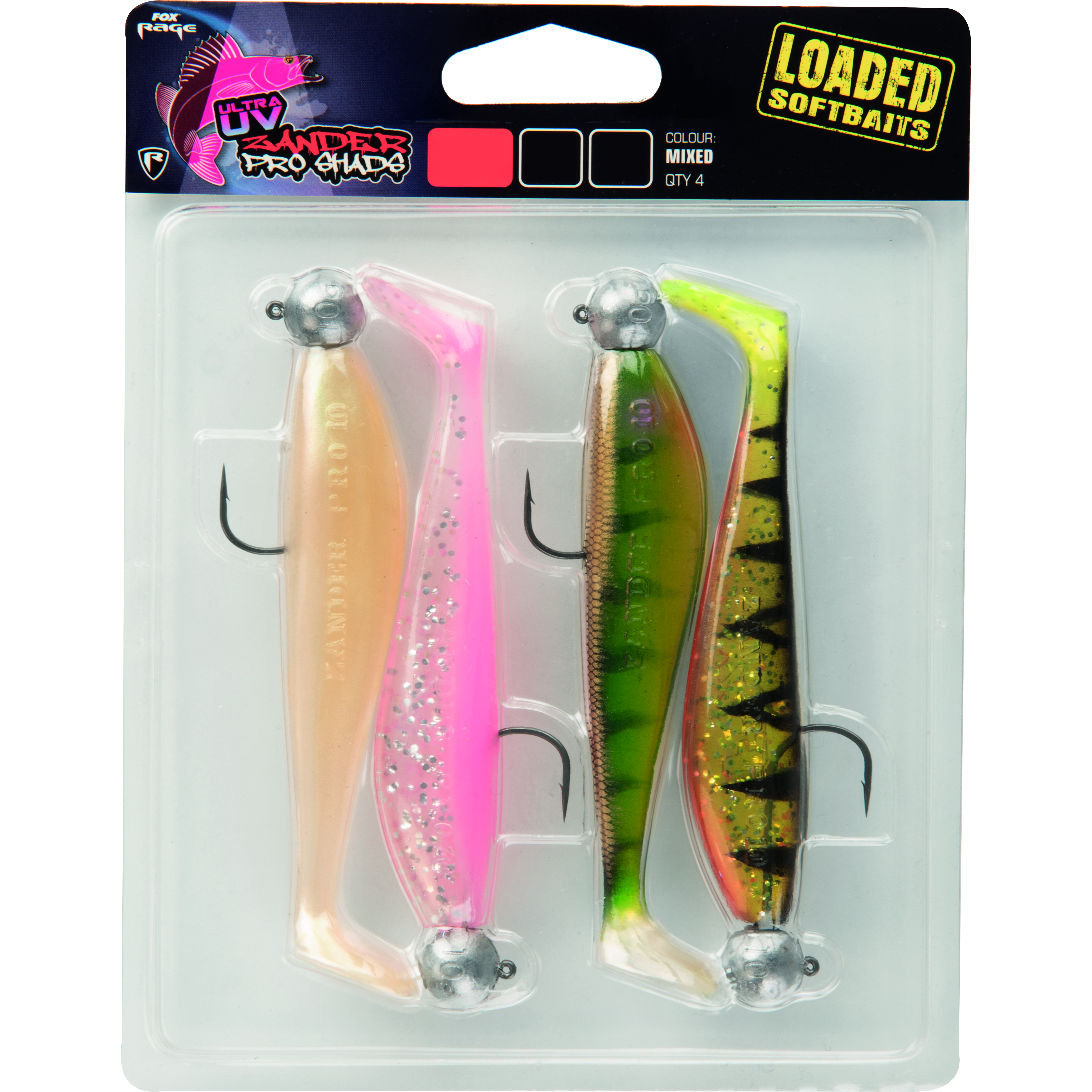 Fox Rage - Zander Pro Shad Loaded UV Mixed Colour Packs 1 12cm 12g 4 0 4pcs
