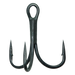 Black treble fishing hook on a white background