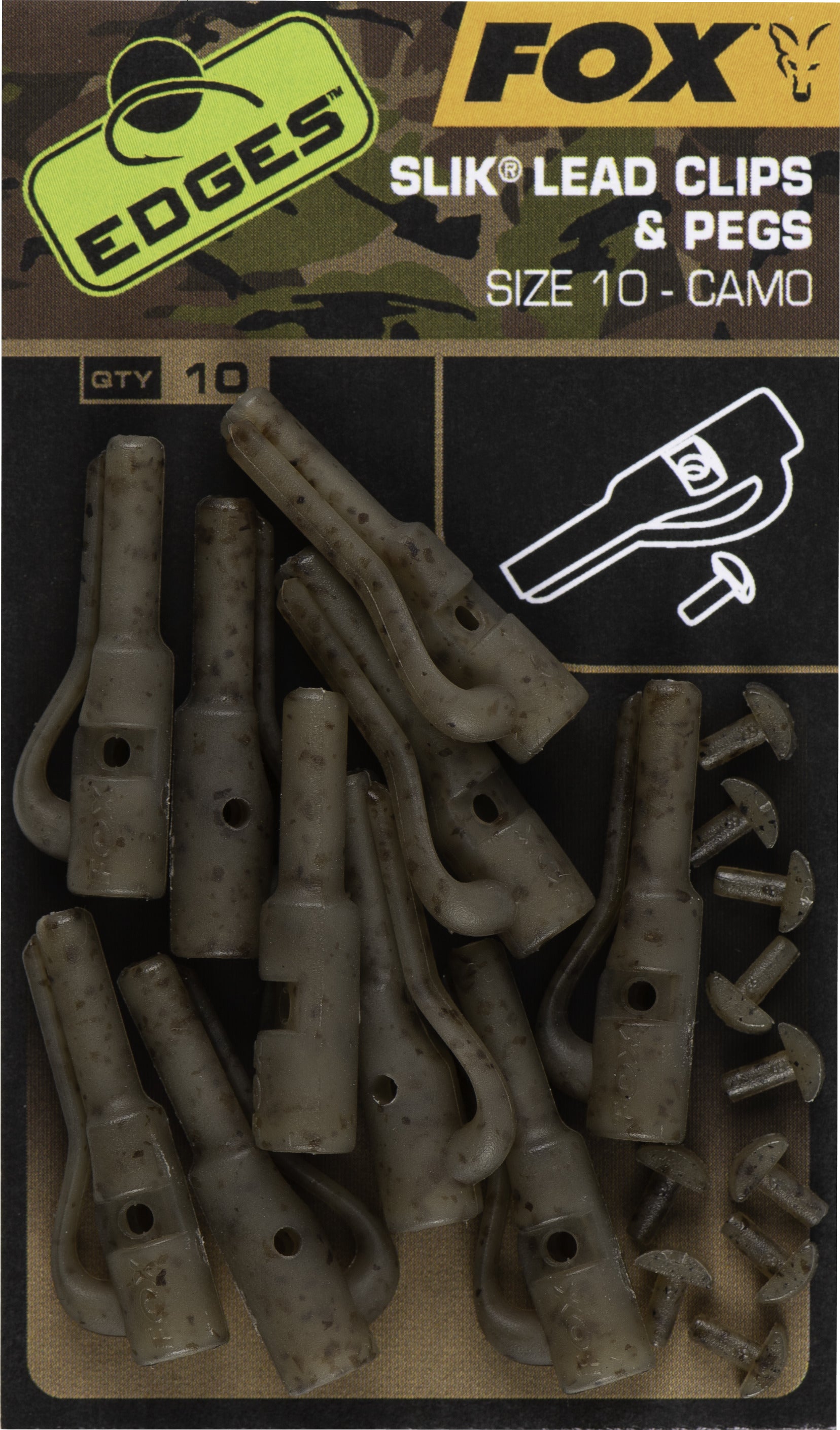 Fox - Edges Camo Size 10 Slik Lead Clip + Pegs