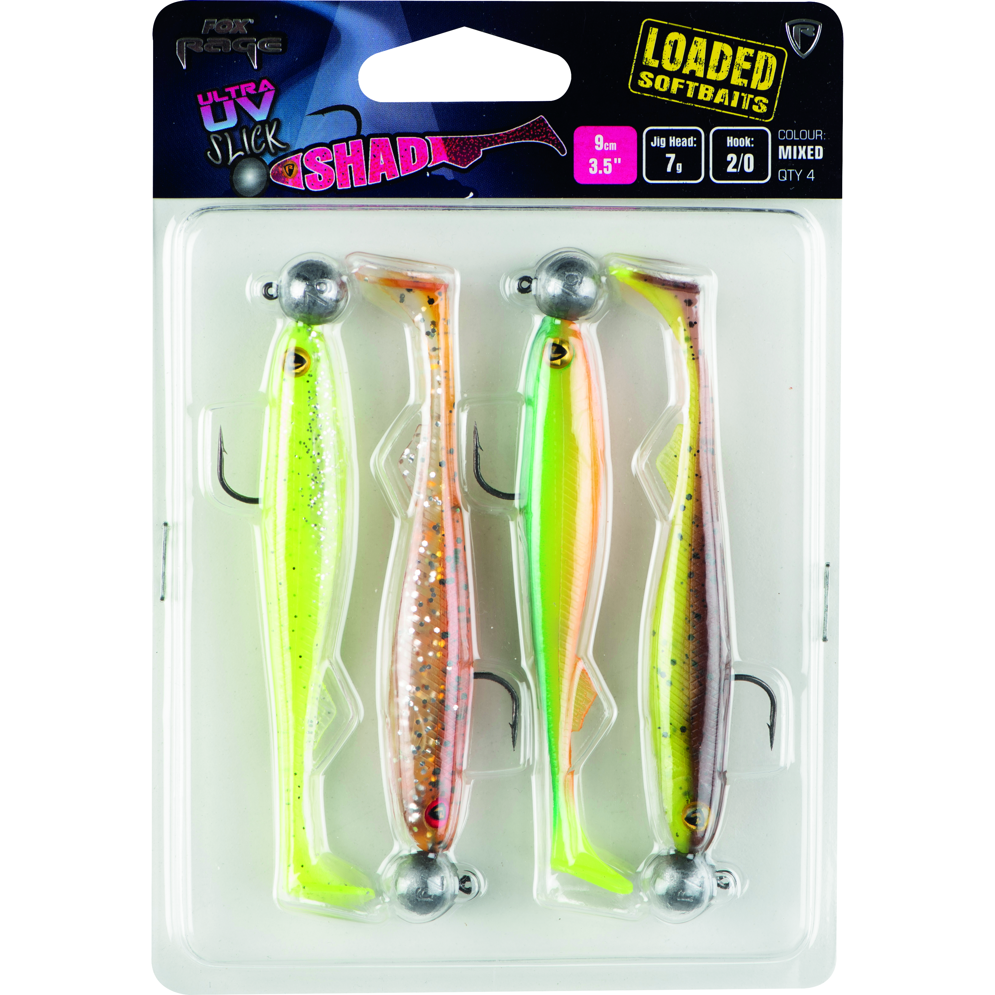 Fox Rage - Slick Shad UV Mixed Colour Packs Loaded Head 2 7cm 4pcs 5g 1 0