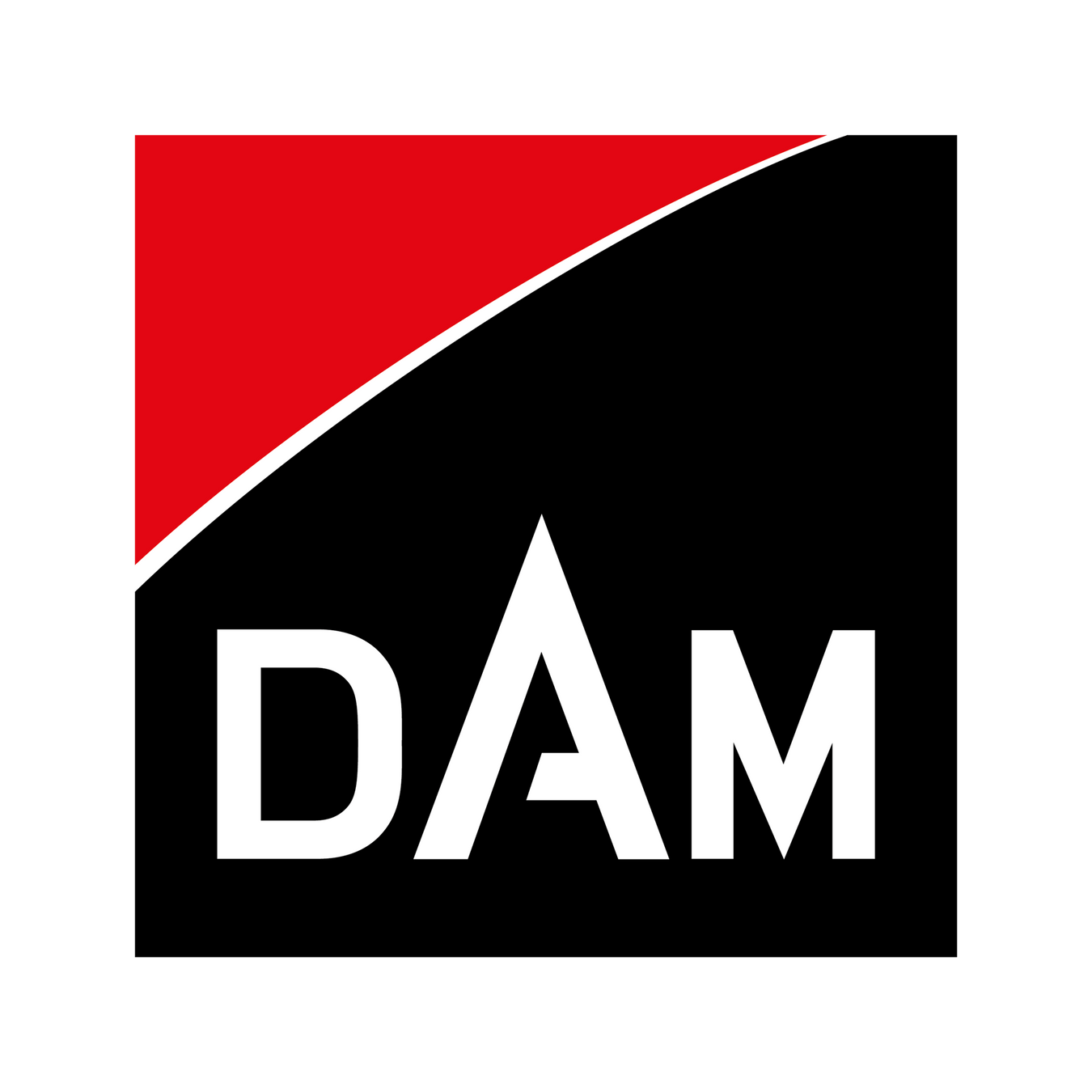 Logo with 'DAM' text on a black and red background
