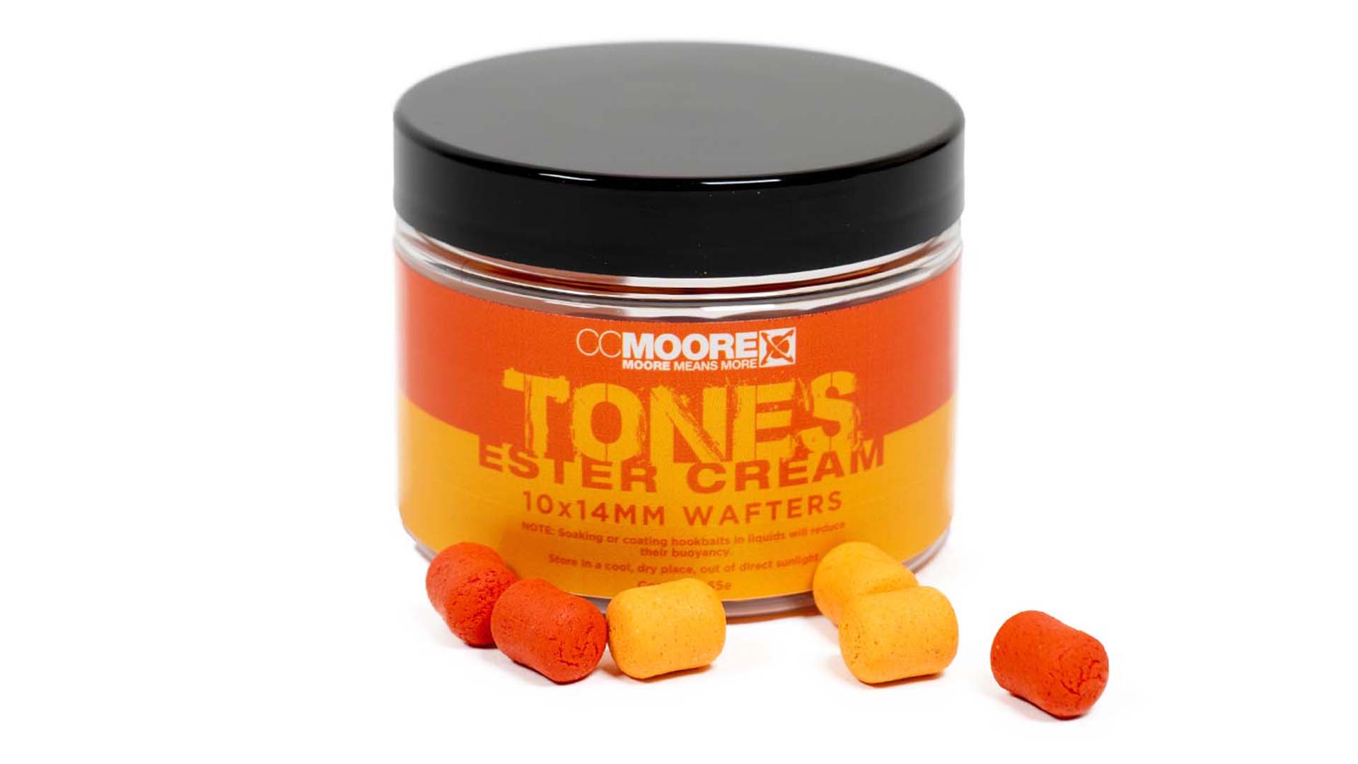CC Moore Ester Cream Tones Dumbell Wafters 10x14mm pot of 65 gold and orange dumbell carp hookbaits