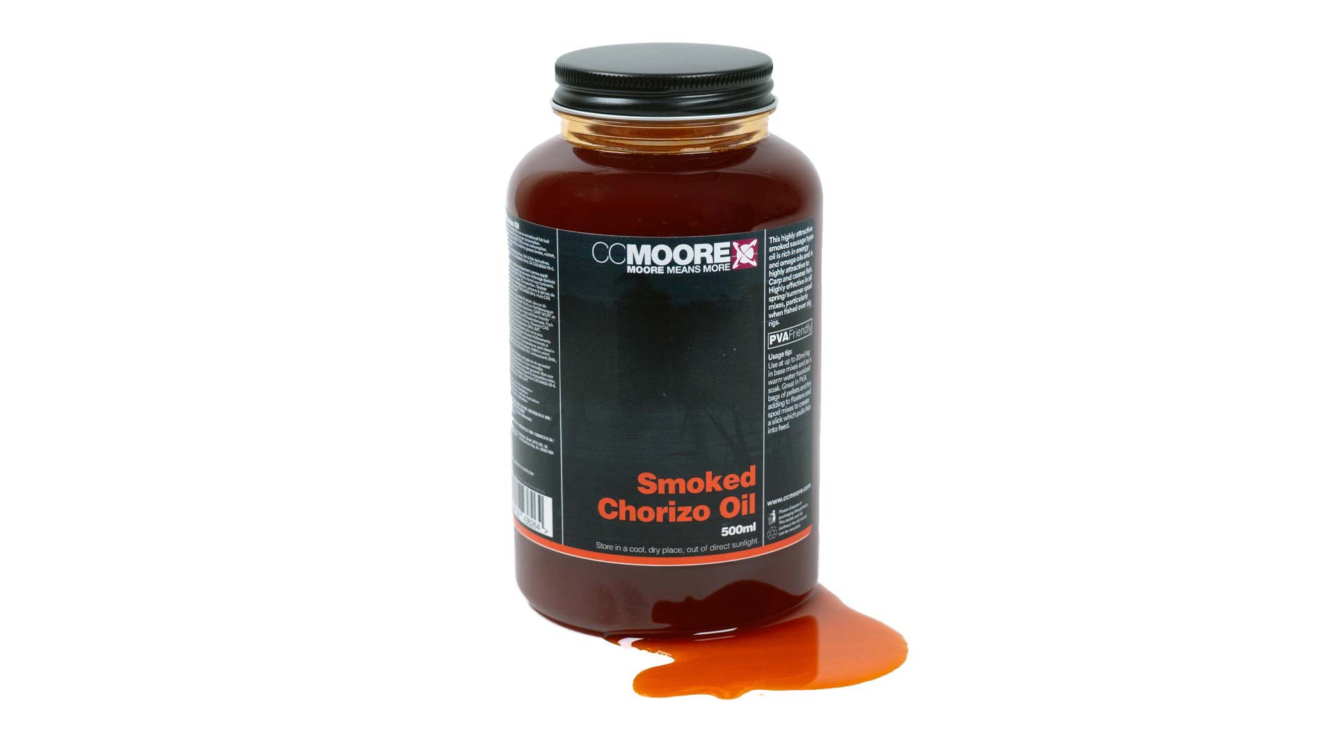 CC Moore Smoked Chorizo Oil 500ml bottle of smoky sausage carp pellet bait oil